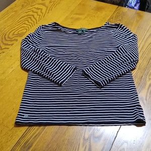 LAUREN RALPH LAUREN Womens Top Preowned Long Sleeves Shirt Striped Used SMALL